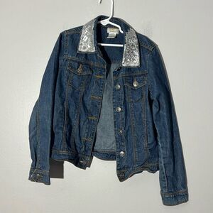 Dreampop by Cynthia R Girl's Bedazzled Collar Denim Jean Jacked Size 10/12